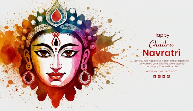 Chaitra Navratri concept goddess Durga unique portrait using watercolor on white background