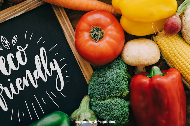 Chalkboard mockup with vegetable designs