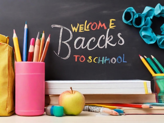 a chalkboard with a chalk board that says welcome back to school