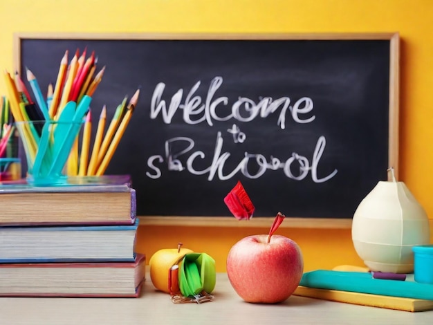 a chalkboard with a chalk board that says welcome to school