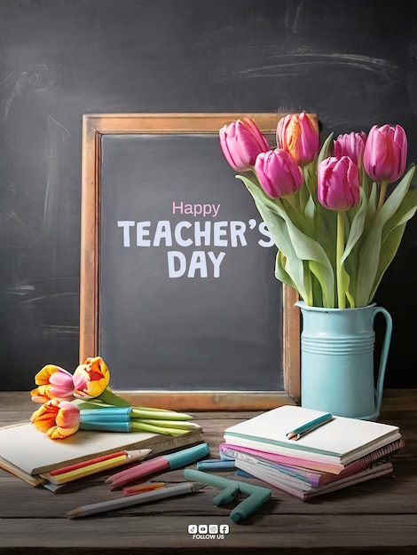 PSD a chalkboard with a chalkboard that says happy teachers day