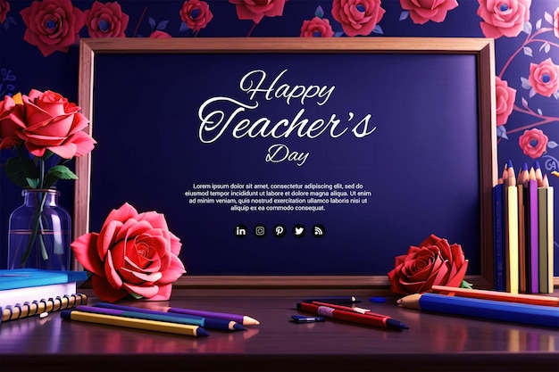 PSD a chalkboard with a frame that says happy teachers day background template