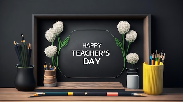 A chalkboard with a frame that says happy teachers' day