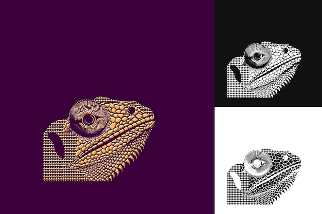 PSD a chameleon is on a purple background with a gold ring