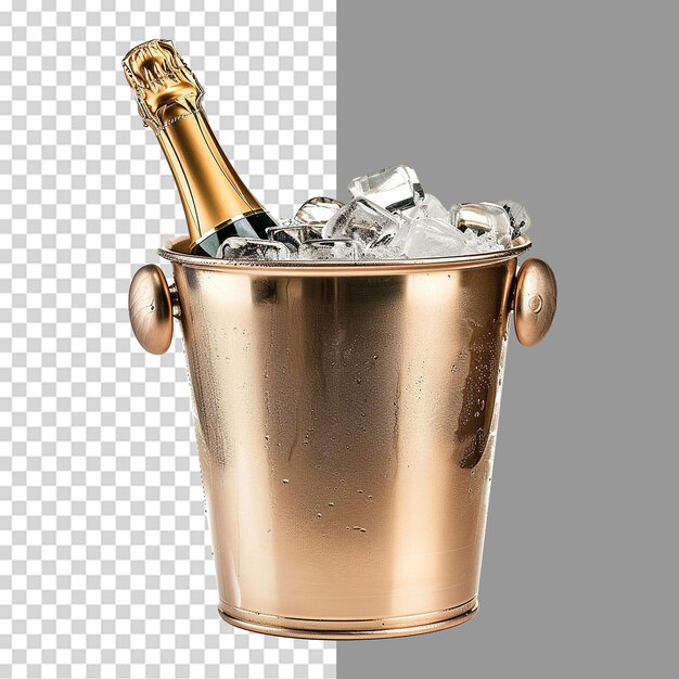 PSD champagne bottle in bucket isolated on transparent background