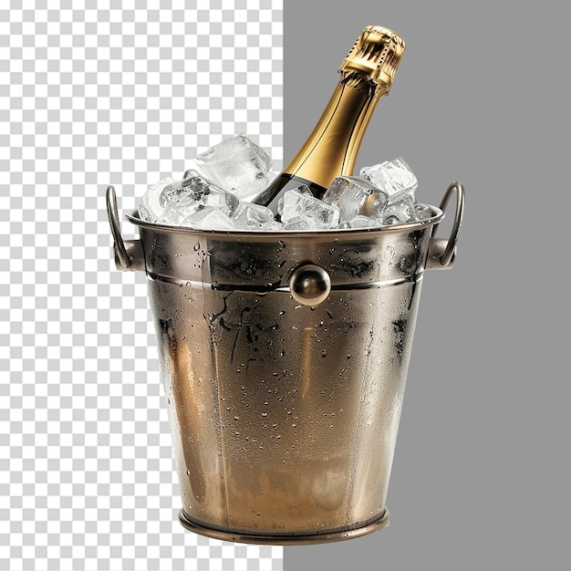 Champagne bottle in bucket isolated on transparent background