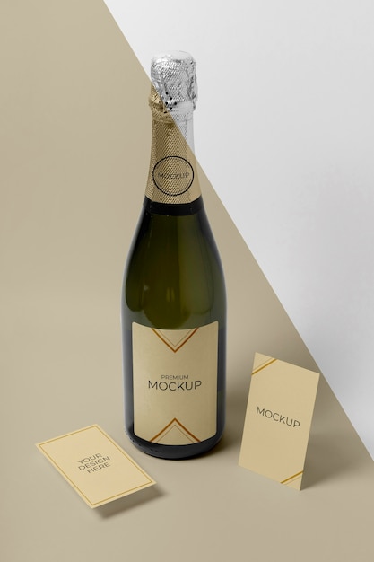 Champagne bottle mock-up high view