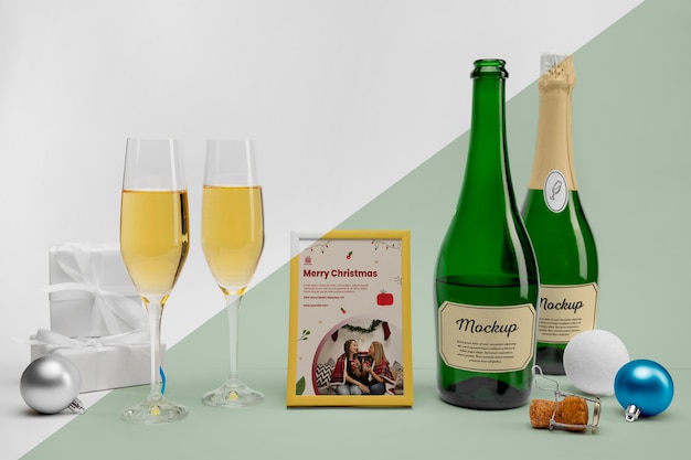 Champagne bottles with mock-up