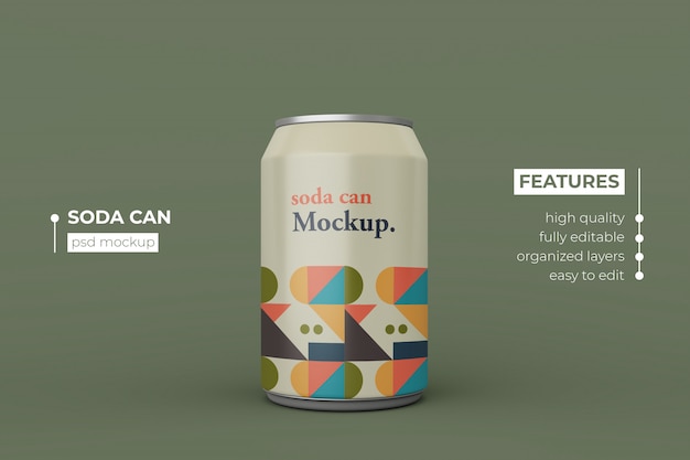 PSD changeable modern soda aluminum drink can mockup design