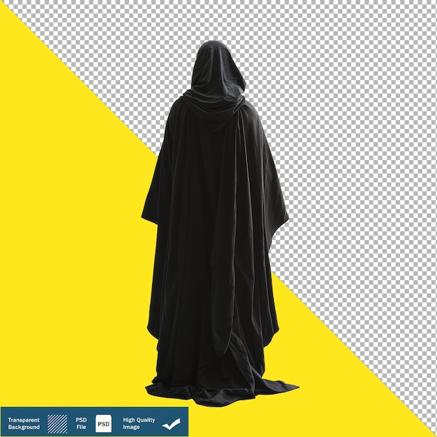 Character in Dark Robe Facing Away Fantasy Illustration Transparent Background PNG PSD