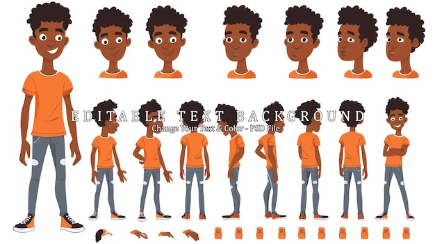 PSD character design sheet for a cartoon boy