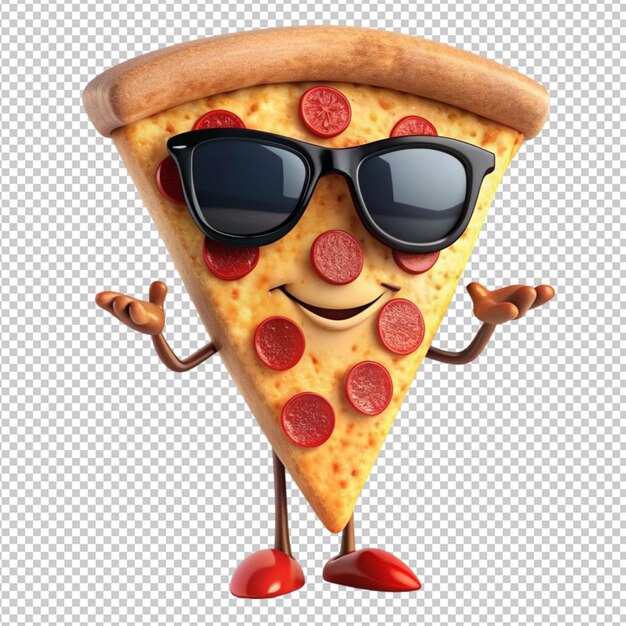 PSD character sassy pizza slice with sunglass on transparent background