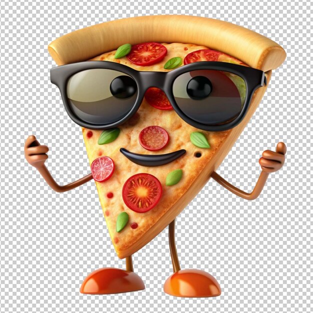 PSD character sassy pizza slice with sunglass on transparent background