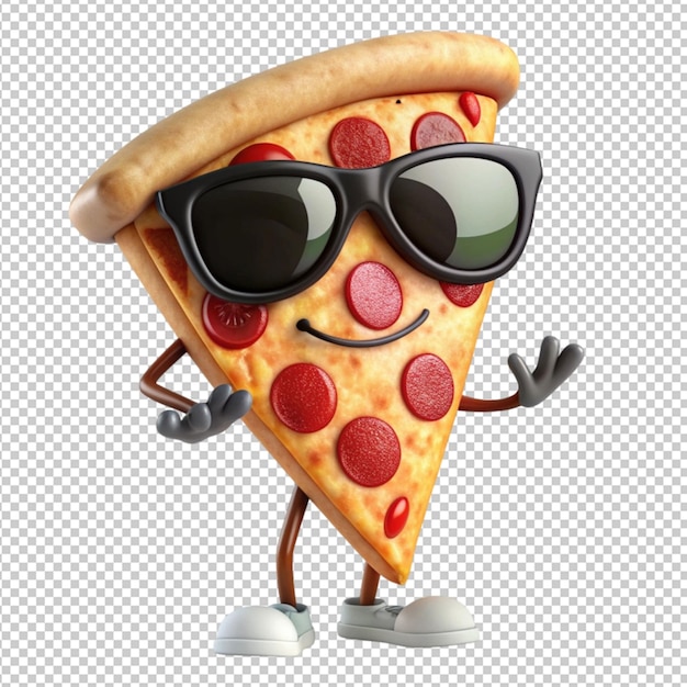 character sassy pizza slice with sunglass on transparent background