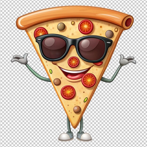 character sassy pizza slice with sunglass on transparent background