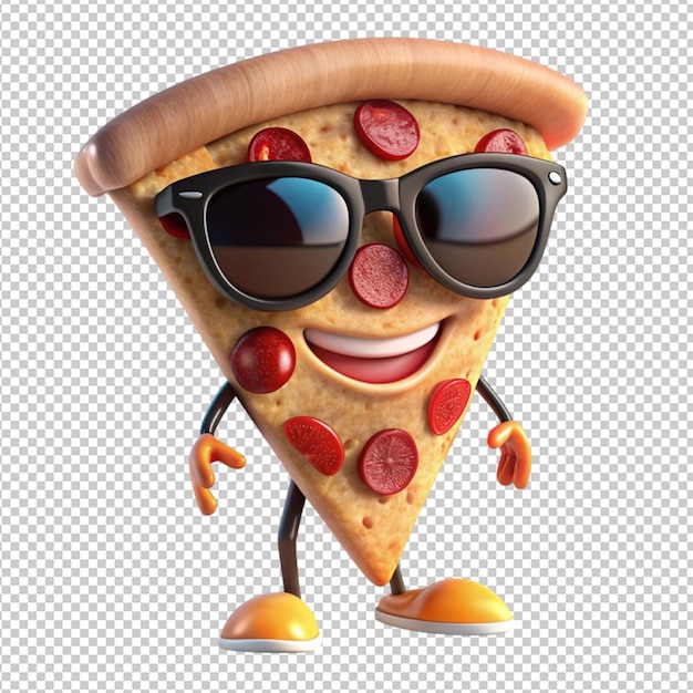 PSD character sassy pizza slice with sunglass on transparent background