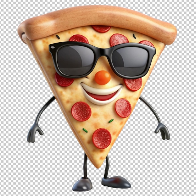 character sassy pizza slice with sunglass on transparent background