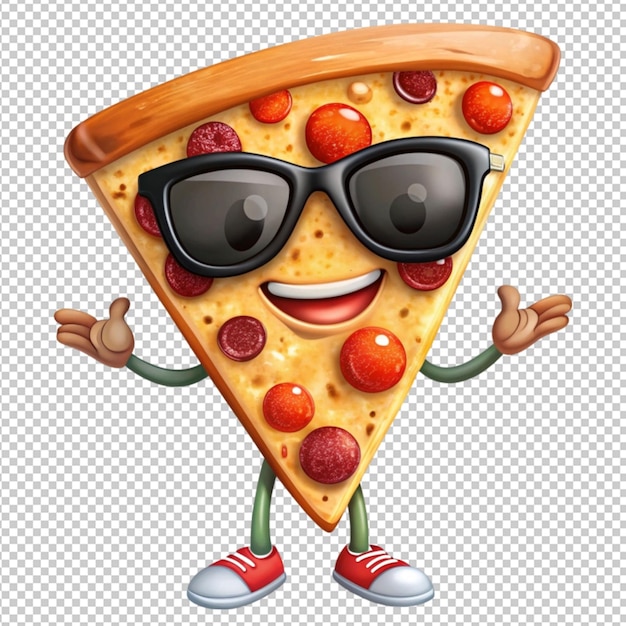 character sassy pizza slice with sunglass on transparent background