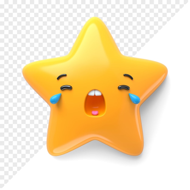 Character Star icon with crying emotion on face 3d render illustration