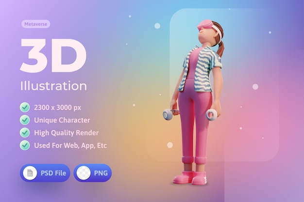 Character woman with headset VR Metaverse 3d Illustration