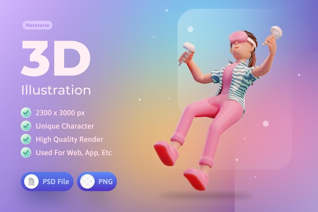 Character woman with headset VR Metaverse 3d Illustration