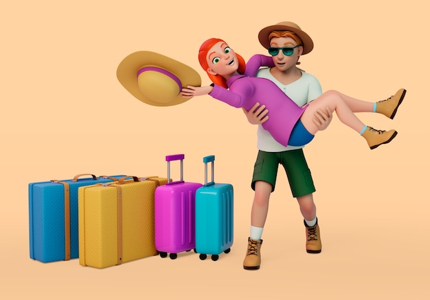 Characters traveling together with baggage