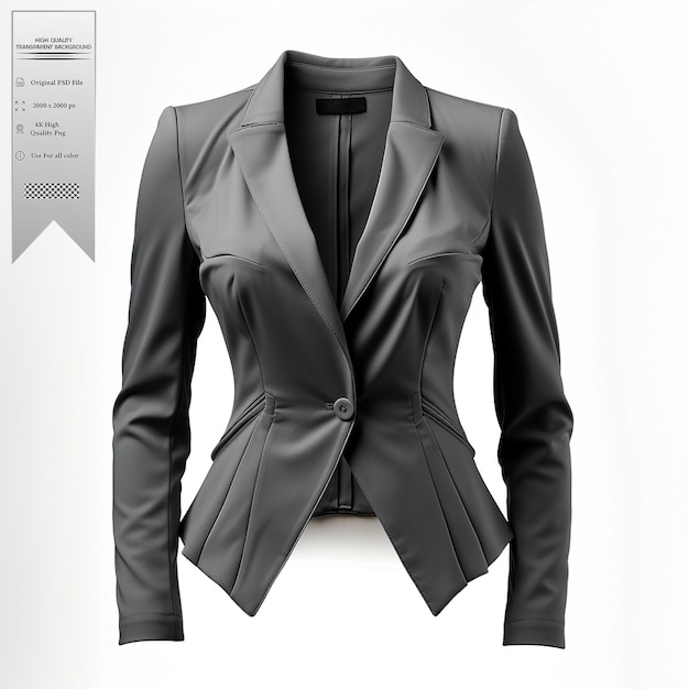 PSD a charcoal gray blazer with a minimalist design and asymmetrical details on transparent background