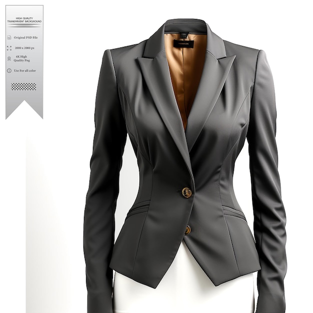 PSD a charcoal gray blazer with a minimalist design and asymmetrical details on transparent background