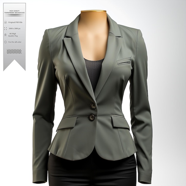 PSD a charcoal gray blazer with a minimalist design and asymmetrical details on transparent background