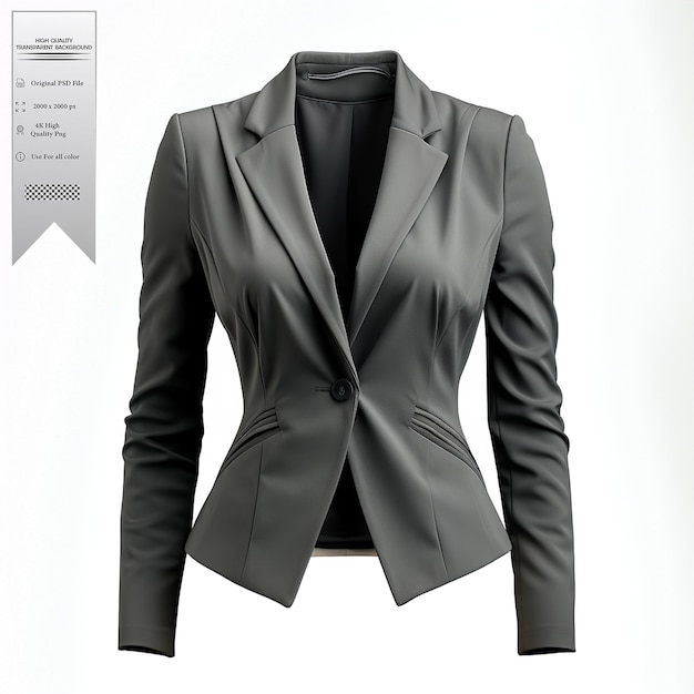 PSD a charcoal gray blazer with a minimalist design and asymmetrical details on transparent background