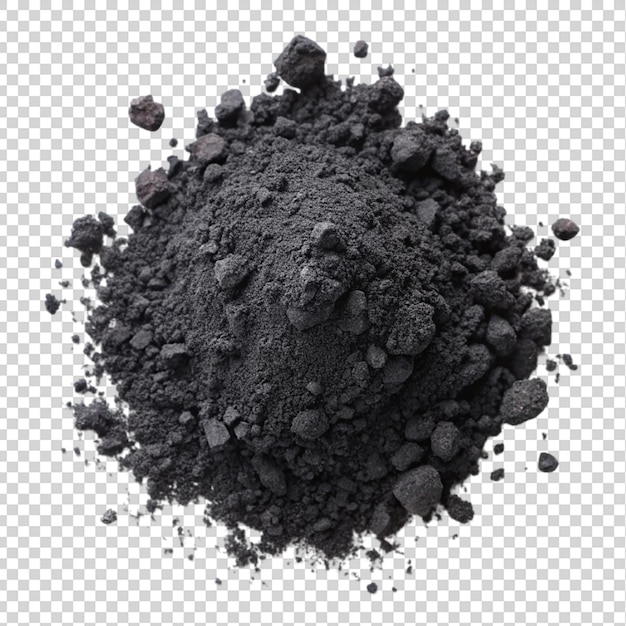 PSD charcoal powder pile top view isolated on transparent background