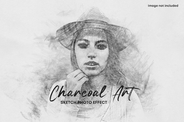 Charcoal sketch art photo effect template