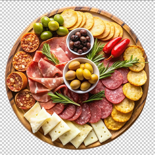 Charcuterie board with cold cuts fresh fruits and cheese on a picnic cloth