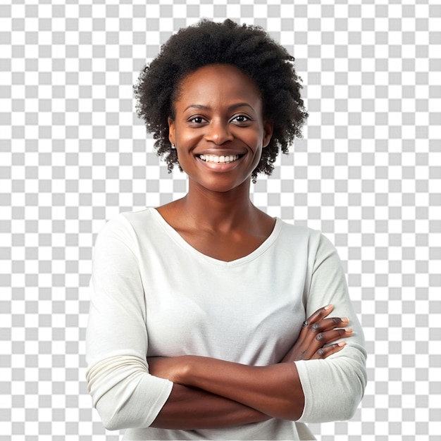 charismatic cheerful attractive african american woman curly haircut wearing shirt holding