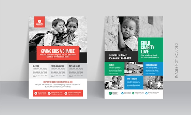 Charity flyer brochure cover template with kids help poster design