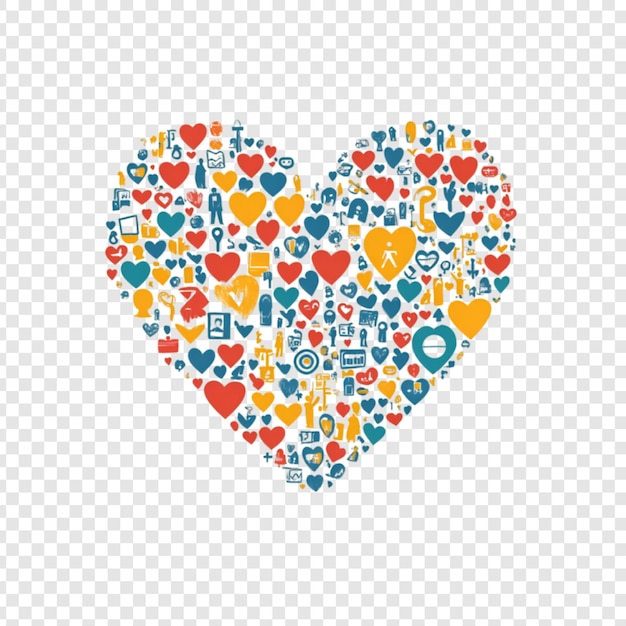 Charity heart filled with icons on a transparent background