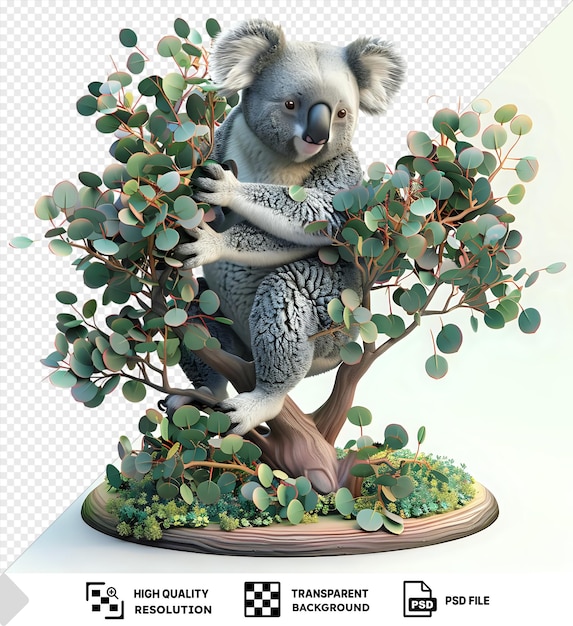 PSD charming 3d australian cartoon koala enjoying eucalyptus leaves in the outback