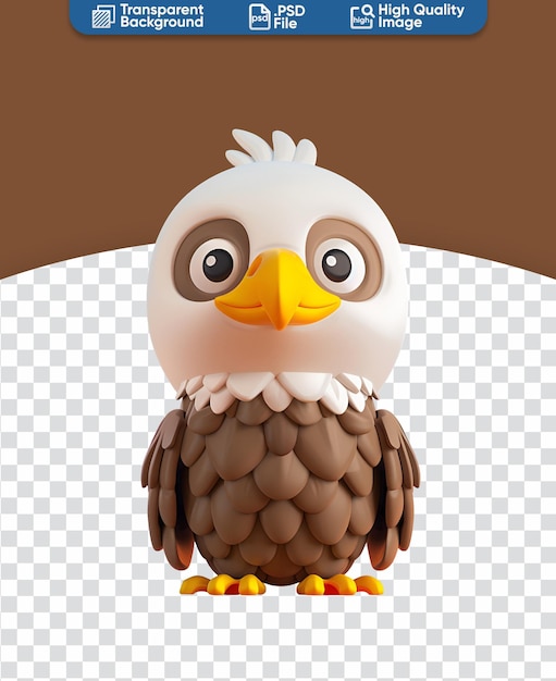 PSD charming 3d render of a bald eagle as a chibi cartoon animal illustration