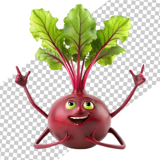 Charming Beet Mascot 3D Isometric Render Transparent Background PNG PSD