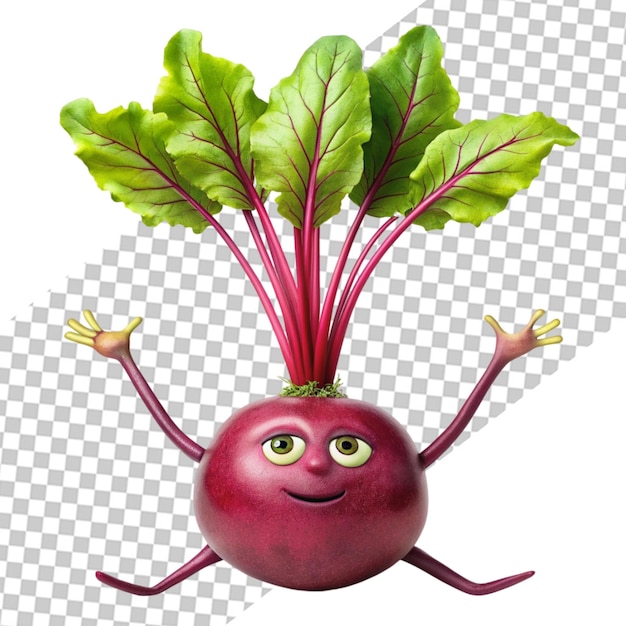 Charming Beet Mascot 3D Isometric Render Transparent Background PNG PSD