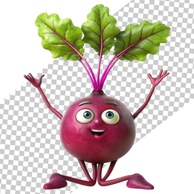 Charming Beet Mascot 3D Isometric Render Transparent Background PNG PSD