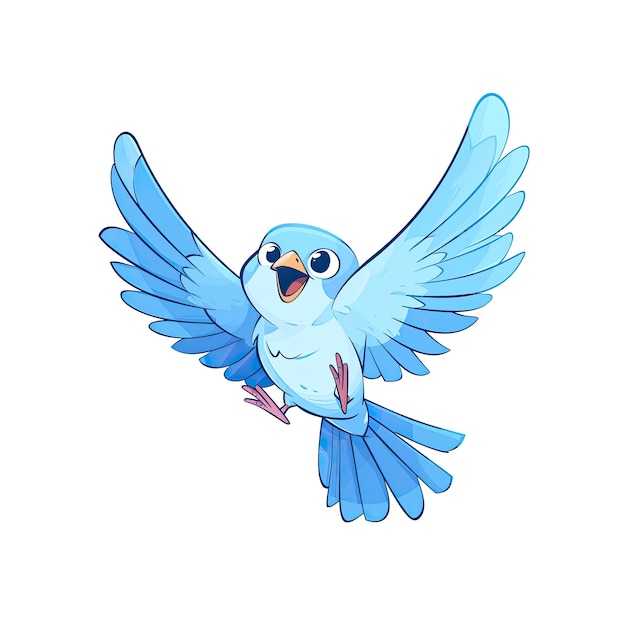 Charming Blue Bird Cartoon Its Wings Cartoon Illustration