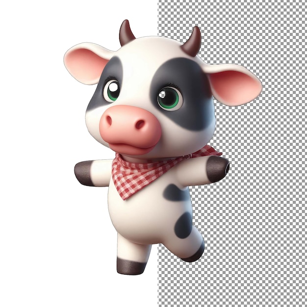 Charming Bovine Isolated 3D Cute Cow on PNG Background