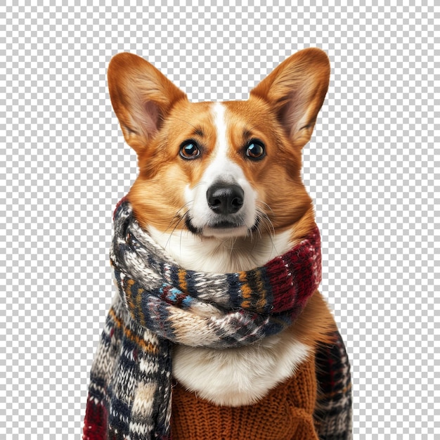 PSD charming corgi with a colorful scarf isolated on transparent background