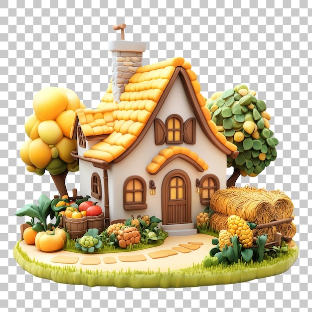 Charming Cottage with Autumn Harvest and Lush Foliage