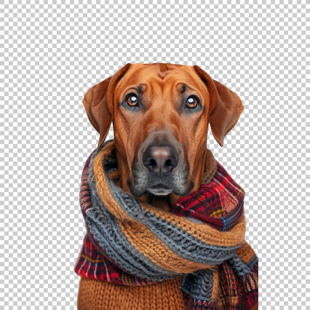 Charming dog with a colorful scarf isolated on transparent background