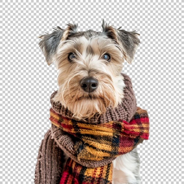 PSD charming dog with a plaid scarf isolated on transparent background