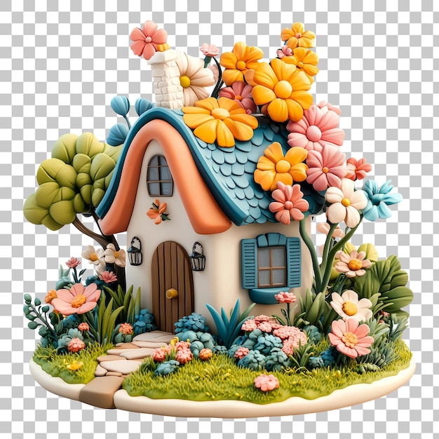 Charming Fairy Tale Cottage Surrounded By Blooming Flowers