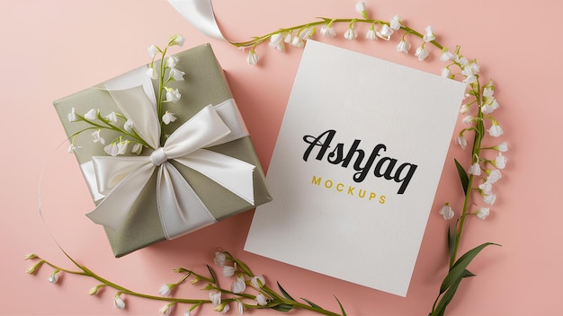 PSD a charming greeting card mockup with flowers