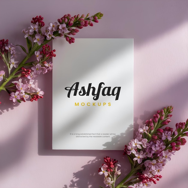 PSD a charming greeting card mockup with flowers